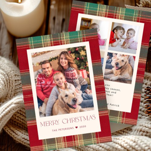Red green plaid photo Christmas Holiday Card