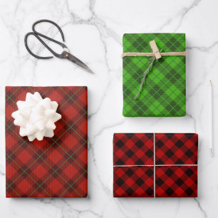 Red & Green Plaid & Red Buffalo Plaid Trio Wrapping Paper Sheets