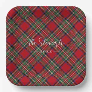 Red Green Plaid Rustic Classic Stewart Tartan Paper Plates