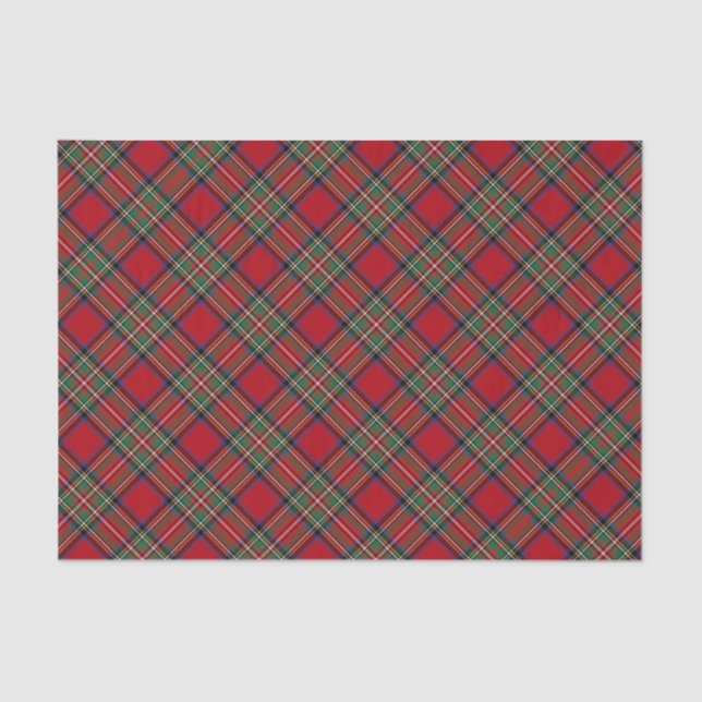Red Green Plaid Rustic Classic Stewart Tartan Tissue Paper (Front)