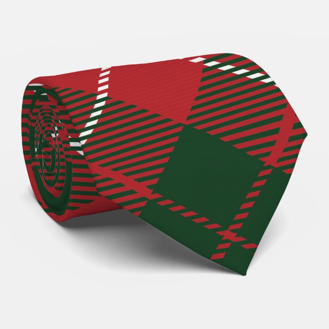 Red Green Plaid Rustic Classic Tartan Neck Tie (Rolled)