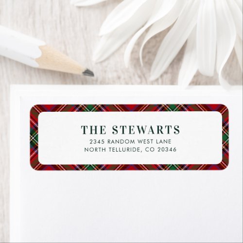 Red Green Plaid Stewart Tartan Return Address Label