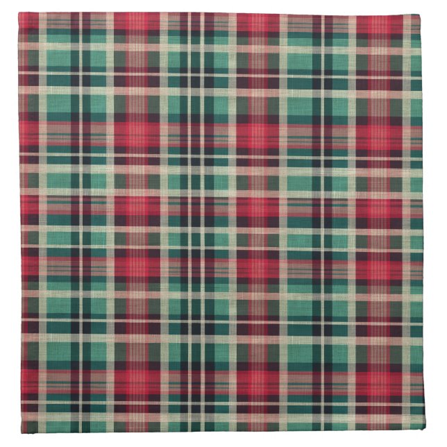 Red Green Plaid Stripes Cloth Napkin (Front)