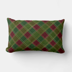 Red Green Plaid Tartan  Lumbar Pillow