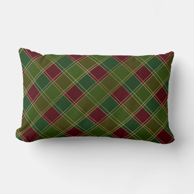 Red Green Plaid Tartan  Lumbar Pillow (Front)