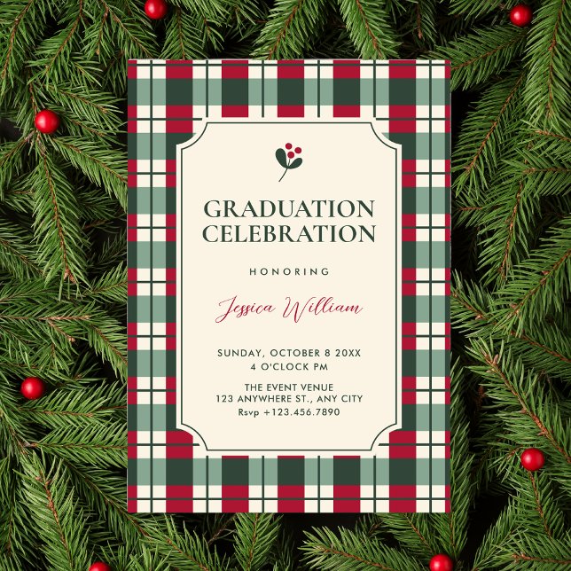 Red green plaid tartan pattern graduation invitation (Creator Uploaded)