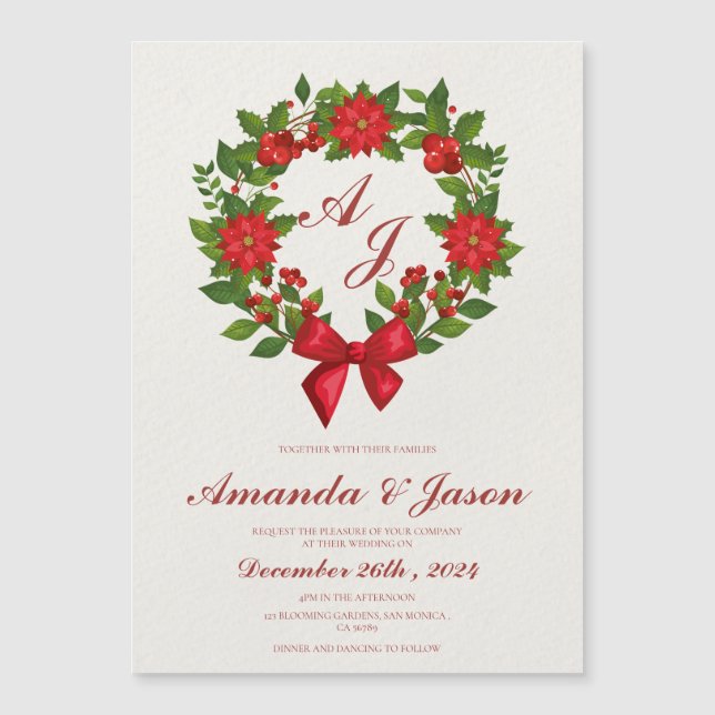 Red Green Poinsettia Berries Christmas wedding (Front)