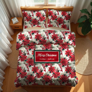 Red Green Poinsettia Duvet Traditional Chic Gift