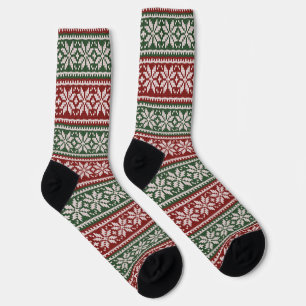 Red Green Poinsettia Flower Pattern Socks
