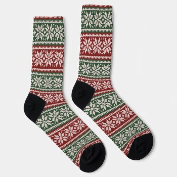 Red Green Poinsettia Flower Pattern Socks by Westerngirl2 at Zazzle