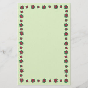 Red Green Poinsettia Flowers Border Stationery