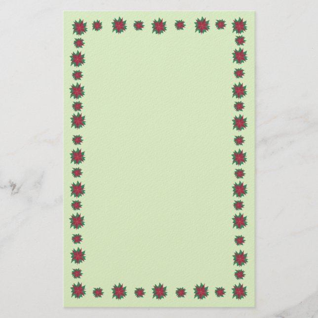 Red Green Poinsettia Flowers Border Stationery (Front)