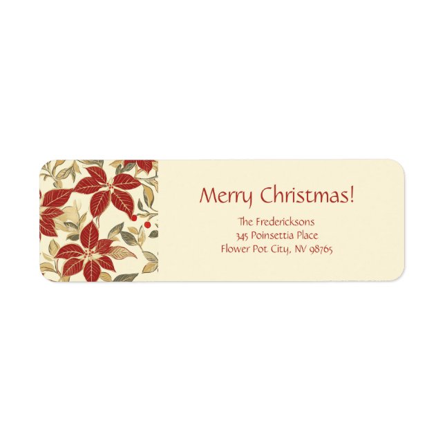 Red Green Poinsettias Christmas Label (Front)