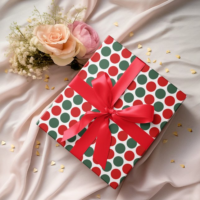 Red Green Polka Dot Christmas Wrapping Paper (Creator Uploaded)
