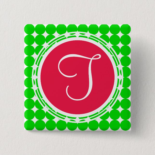 Red & Green Polka Dot Monogram Button (Front)