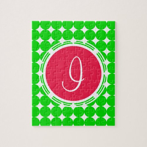 Red  Green Polka Dot Monogram Jigsaw Puzzle