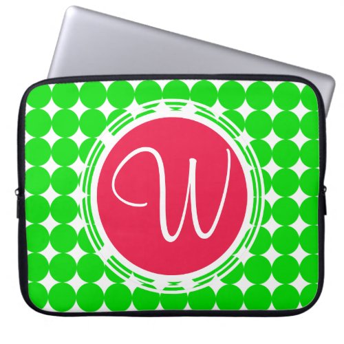 Red  Green Polka Dot Monogram Laptop Sleeve