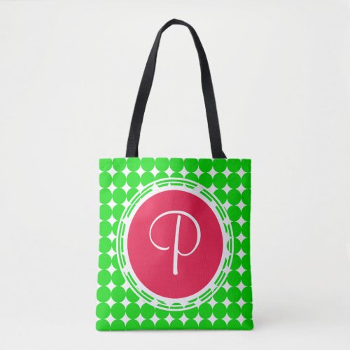 Red  Green Polka Dot Monogram Tote Bag