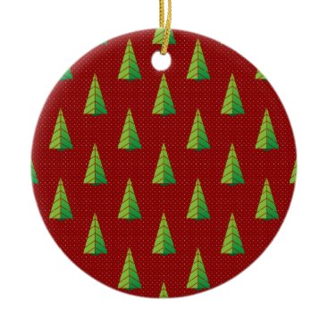 red green, polka dots and christmas trees ceramic ornament