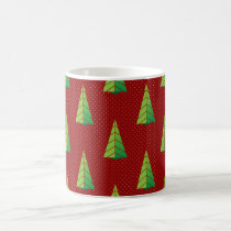 red green, polka dots and christmas trees coffee mug