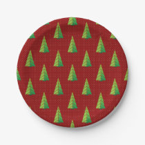 red green, polka dots and christmas trees paper plates