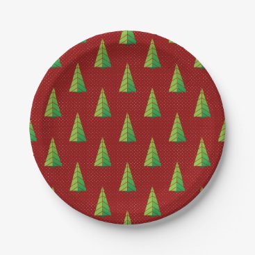 red green, polka dots and christmas trees paper plates
