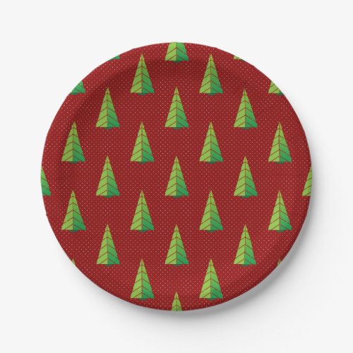 red green polka dots and christmas trees paper plates