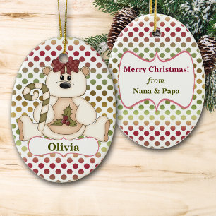 Red Green Polkadot Bear Personalized Ceramic Ornament