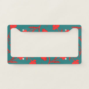Red & Green Pop Art Floral Pattern Elegant Unique License Plate Frame