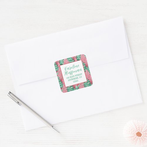 Red  Green Preppy Christmas Trees Return Address Square Sticker