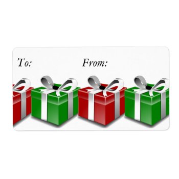 Red Green Presents Bows Christmas Gift Tag Labels by stampgallery at Zazzle