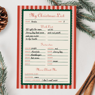 Red & Green Printable My Christmas List Card