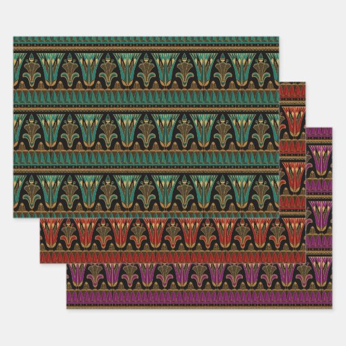Red Green Purple and Gold Art Deco Wrapping Paper Sheets