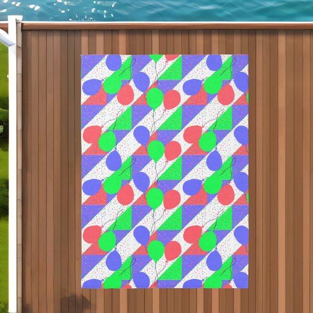 Red Green Purple Balloons Party Confetti Outdoor Rug (Insitu (Outdoor 2))
