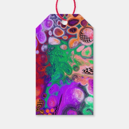 Red Green Purple Colorful Digital Fluid Art    Gift Tags