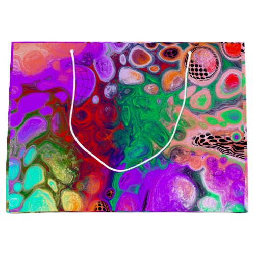 Red Green Purple Colorful Digital Fluid Art   Large Gift Bag