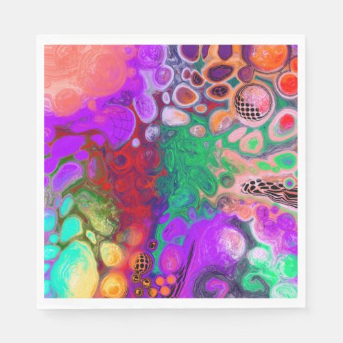 Red Green Purple Colorful Digital Fluid Art   Napkins