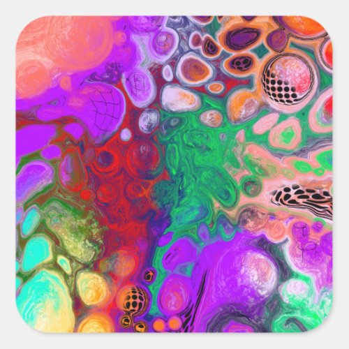 Red Green Purple Colorful Digital Fluid Art    Square Sticker