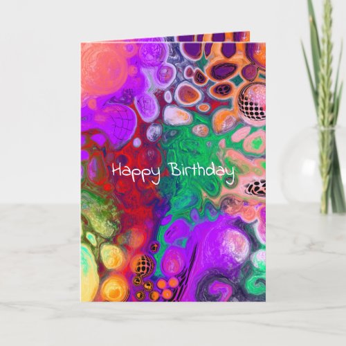 Red Green Purple Colorful Digital Fluid Birthday Card