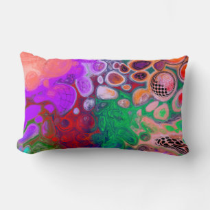 Red, Green Purple Colorful Fluid Art Lumbar Pillow