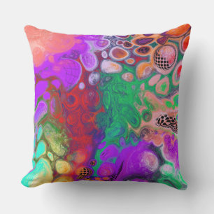 Red, Green Purple Colorful Fluid Art Outdoor Pillow