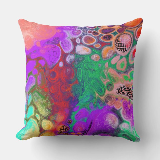 Red, Green Purple Colorful Fluid Art   Outdoor Pillow (Front)