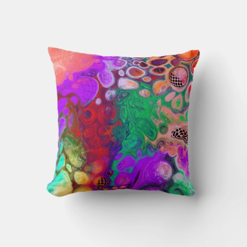Red Green Purple Colorful Fluid  Art Throw Pillow