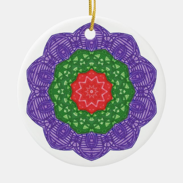 Red Green Purple Kaleidoscope Christmas Ornaments (Front)