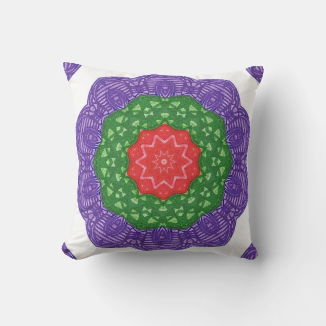 Red Green Purple Kaleidoscope Pattern Pillow (Front)