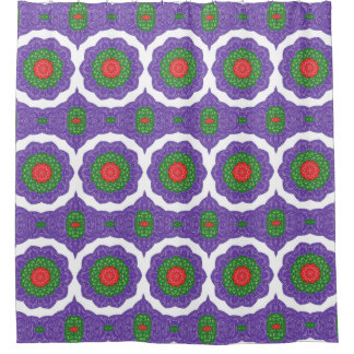 Red Green Purple White Kaleidoscope Christmas Ball Shower Curtain
