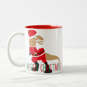 red green reindeer santa claus dinosaurs character Two-Tone coffee mug