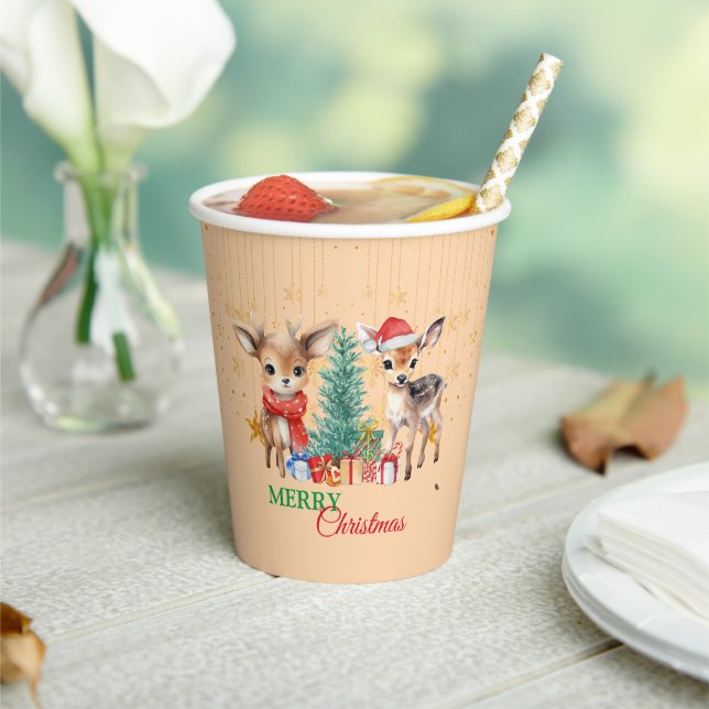 Red Green reindeer Santa  Merry Christmas Party Paper Cups (Insitu)