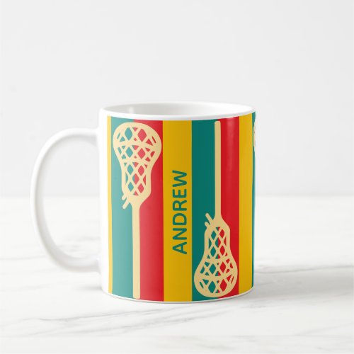 Red  Green Retro Lacrosse Sticks and Stripes Coffee Mug