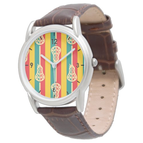 Red  Green Retro Lacrosse Sticks and Stripes Watch